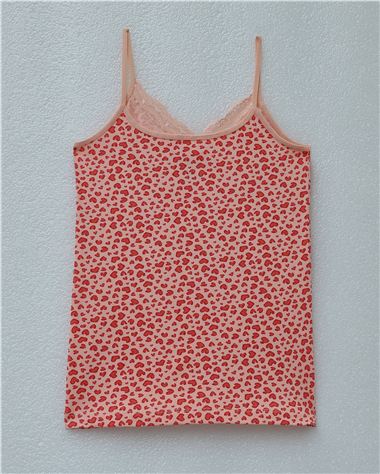 Kalp Desenli Askılı Dantelli Atlet -Somon