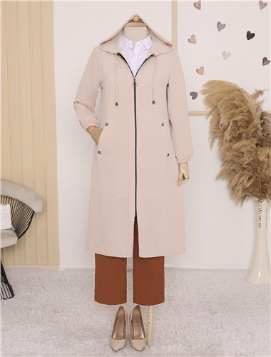 كاب أيروبين بغطاء للرأس مع جيوب - كريمي