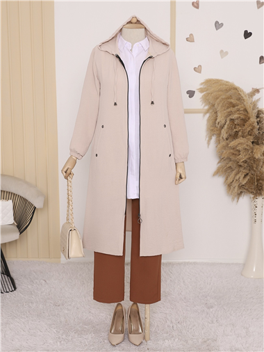 كاب أيروبين بغطاء للرأس مع جيوب - كريمي