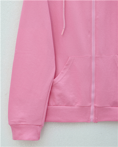 Kapşonlu Fermuarlı Cepli Penye Sweat  -Pembe