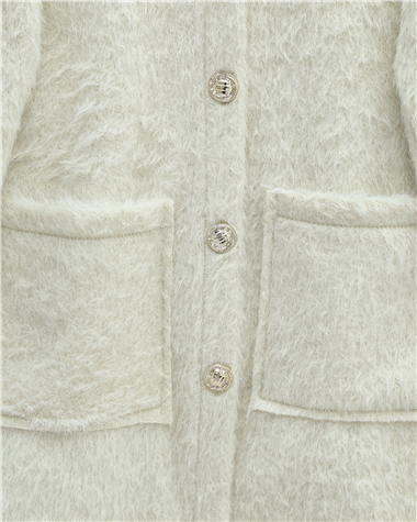 Kapşonlu Gold Düğmeli Cepli Sakallı Kap -Krem