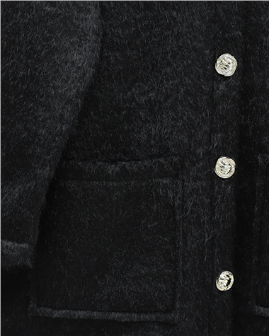 Kapşonlu Gold Düğmeli Cepli Sakallı Kap -Siyah