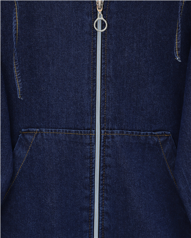 Kapşonlu Önü Fermuarlı Kolu Lastikli Cepli Kot Takım  -Laci