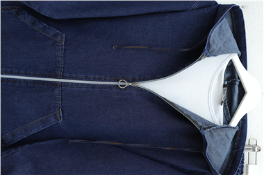 Kapşonlu Önü Fermuarlı Kolu Lastikli Cepli Kot Takım   -Koyu Mavi