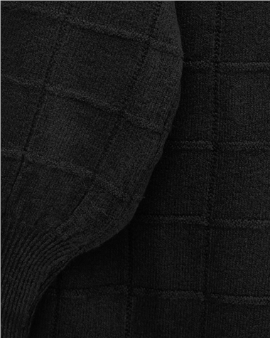 Kare Desenli Yırtmaçlı Yumoş Triko Tunik -Siyah