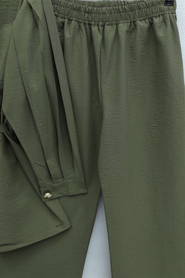 Karpuz Kol Beli Bağcıklı Pantolonlu Lena Takım -Haki