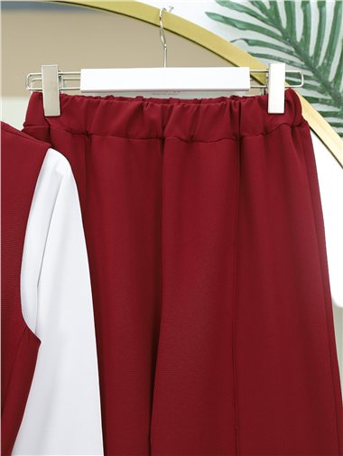 Kemerli Düğmeli Uzun Yelek-Pantolon Takım -Bordo
