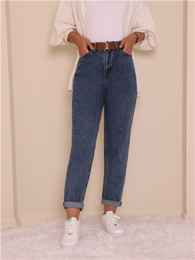 جينز بحزام - أزرق داكن