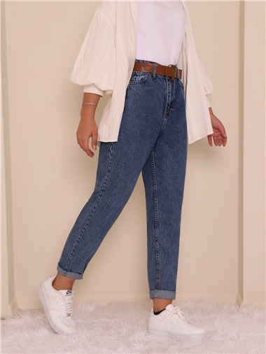 جينز بحزام - أزرق داكن