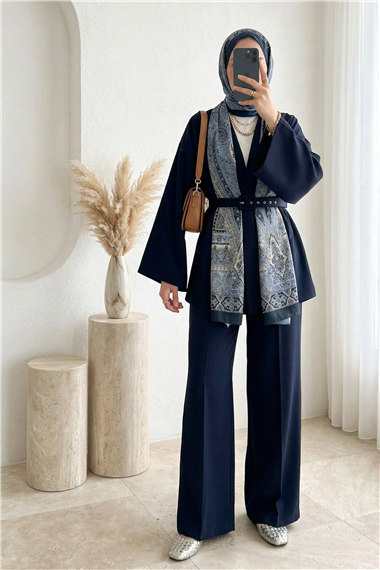 Kemerli Pantolonlu Kimono Takım  -Laci