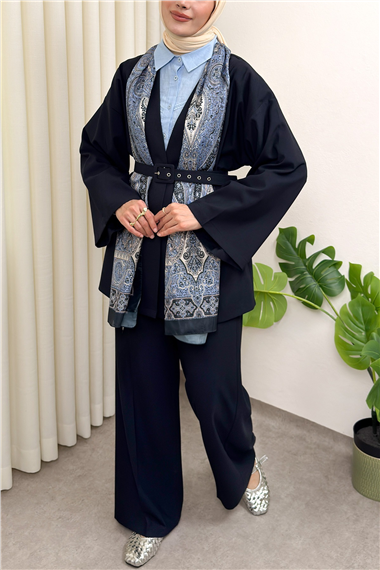 Kemerli Pantolonlu Kimono Takım  -Laci