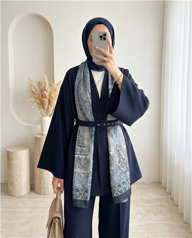 Kemerli Pantolonlu Kimono Takım  -Laci