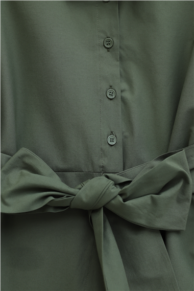 Kendinden Kuşaklı Poplin Tunik -Haki