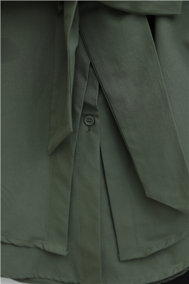 Kendinden Kuşaklı Poplin Tunik -Haki