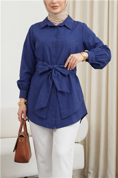 Kendinden Kuşaklı Poplin Tunik -Laci