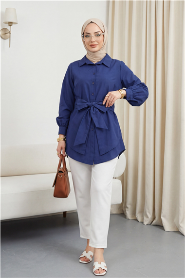 Kendinden Kuşaklı Poplin Tunik -Laci