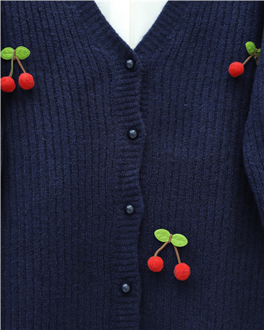 Kirazlı Top Düğmeli Triko Hırka -Laci