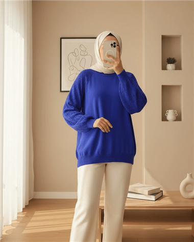 سترة تريكو نسائية بأكمام مخرمة - ساكس