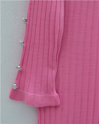 Kolları Düğmeli Eteği Fırfırlı Triko Elbise -Pembe