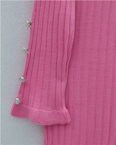 Kolları Düğmeli Eteği Fırfırlı Triko Elbise -Pembe