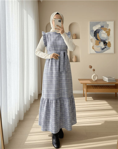 Kolları Fırfırlı Kemerli Tuvit Jile  -Saks