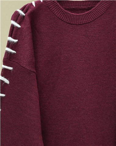 Kolları İpli Çizgili Yumoş Triko Tunik -Bordo