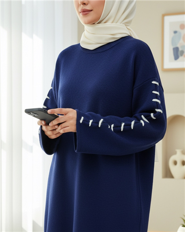 Kolları İpli Çizgili Yumoş Triko Tunik -Laci