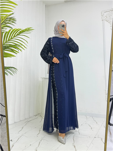 Kolları Pul Payet Kemerli Şifon Abiye  -Laci