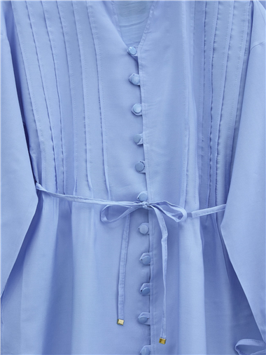 Kolu Bağcıklı Düğmeli V Yaka Tunik Pantolon Takım -Bebe Mavi