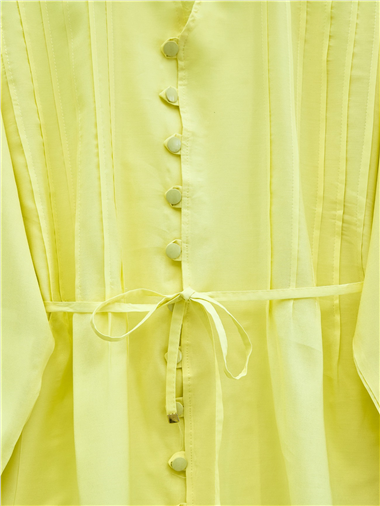 Kolu Bağcıklı Düğmeli V Yaka Tunik Pantolon Takım -Sarı