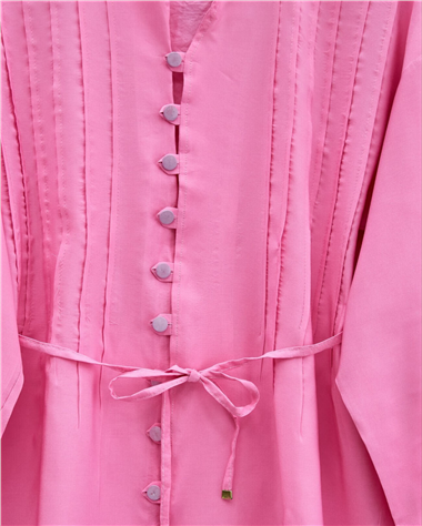 Kolu Bağcıklı Düğmeli V Yaka Tunik Pantolon Takım -Pembe