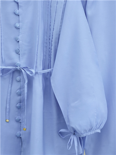 Kolu Bağcıklı Düğmeli V Yaka Tunik Pantolon Takım -Bebe Mavi