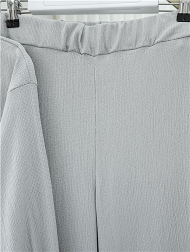 Kolu Bağcıklı Top Düğmeli Pantolonlu Krinkıl Takım -Gri