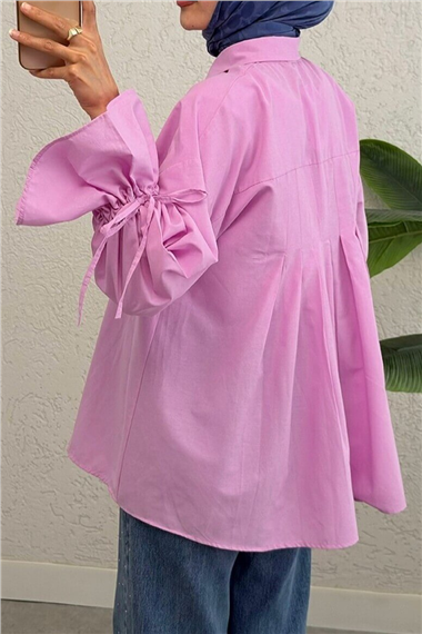 Kolu Büzgülü Arkası Piliseli Gömlek -Pembe