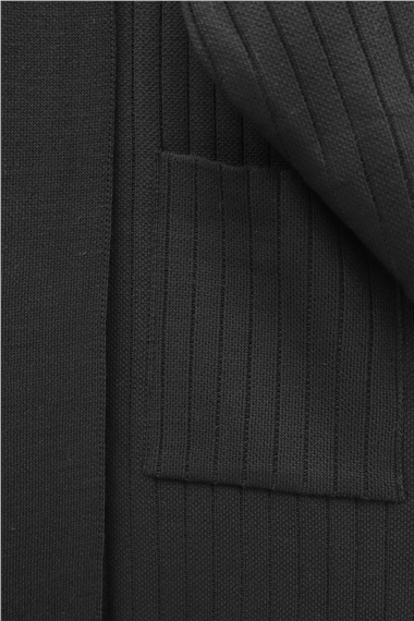 Kolu Düğme Detaylı Fitilli Uzun Triko Hırka -Siyah