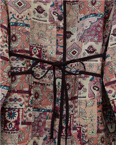 Kolu Katlamalı Beli Bağcıklı Etnik Desen Ceket -G.Kurusu