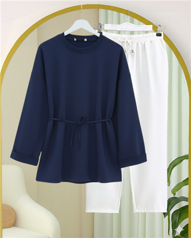 Kolu Katlı Beli Bağlamalı Yırtmaçlı Penye Tunik -Laci