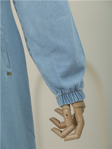 Kolu Lastikli Boydan Düğmeli Kot Kap -Açık Mavi