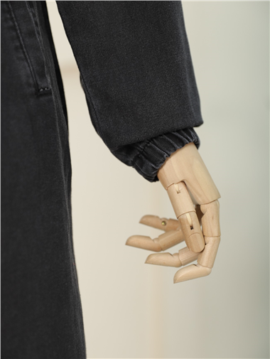 Kolu Lastikli Boydan Düğmeli Kot Kap   -Siyah