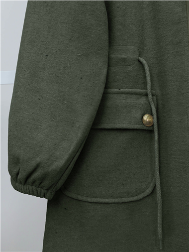 Kolu Lastikli Top Düğme Cepli Fermuarlı Kaşe Kap -Haki