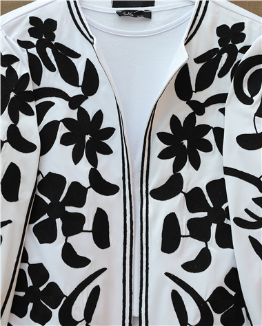 Kolu Ve Önü Nakışlı Astarlı Ceket -Beyaz