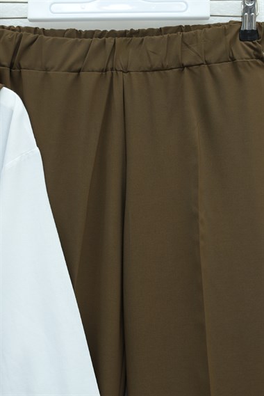 Kruvaze Yaka Beli Lastikli Yelek Pantolon Modal Takım -Kahve
