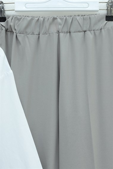 Kruvaze Yaka Beli Lastikli Yelek Pantolon Modal Takım -Gri
