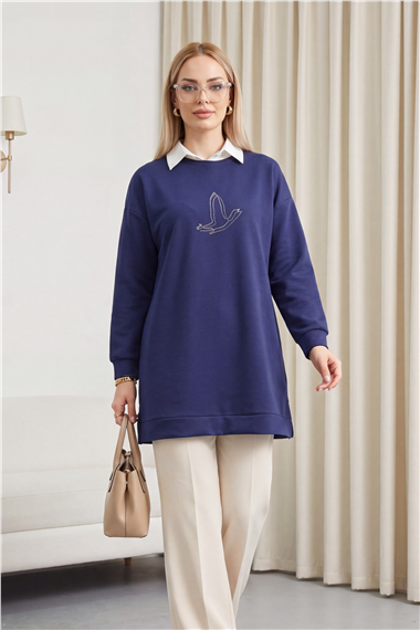 Kuş Desenli Taşlı Osyho Tunik   -Laci