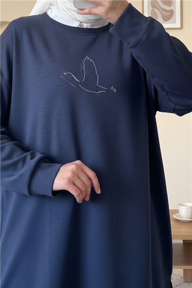 Kuş Desenli Taşlı Osyho Tunik   -Laci