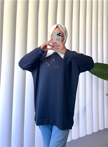 Kuş Desenli Taşlı Oysho Tunik   -Laci