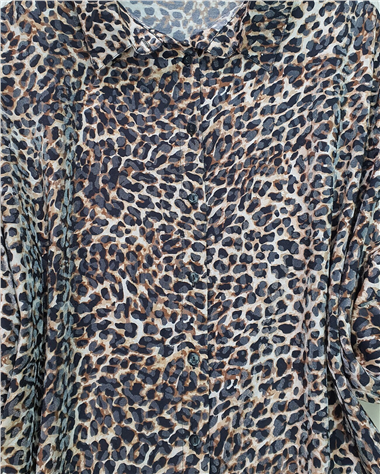 Leopar Desen Düğmeli Oval Kesim Gömlek -Leopar