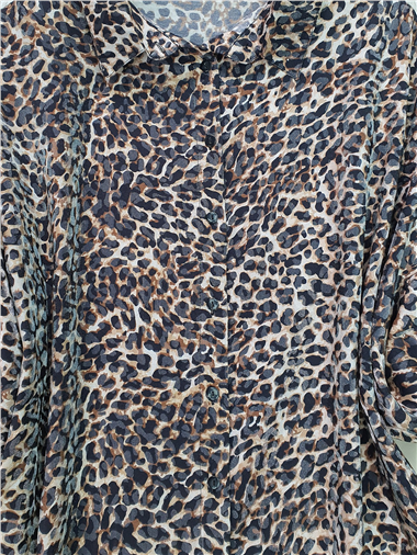 Leopar Desen Düğmeli Oval Kesim Gömlek -Leopar
