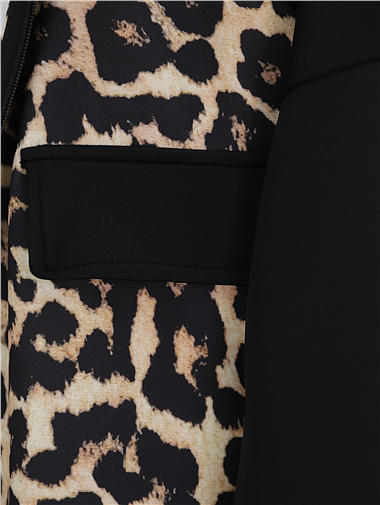 Leopar Desenli Cep Detaylı Fermuarlı Takım  -Siyah