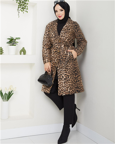 Leopar Desenli Kemerli Cepli Astarlı Kaşe Kap -Leopar